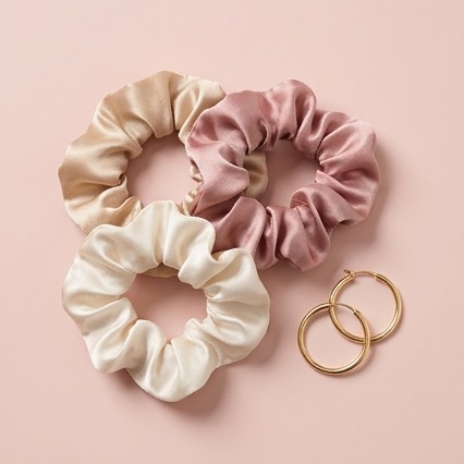 Silk scrunchies and gold hoops